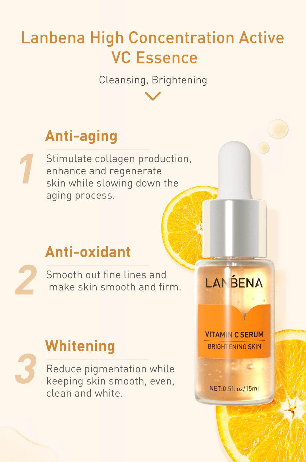 Vitamin C Whitening Face Serum Lighten Spots Brightening Facial Skin Essence Fade Dark Spots Remove Freckle Speckle Care