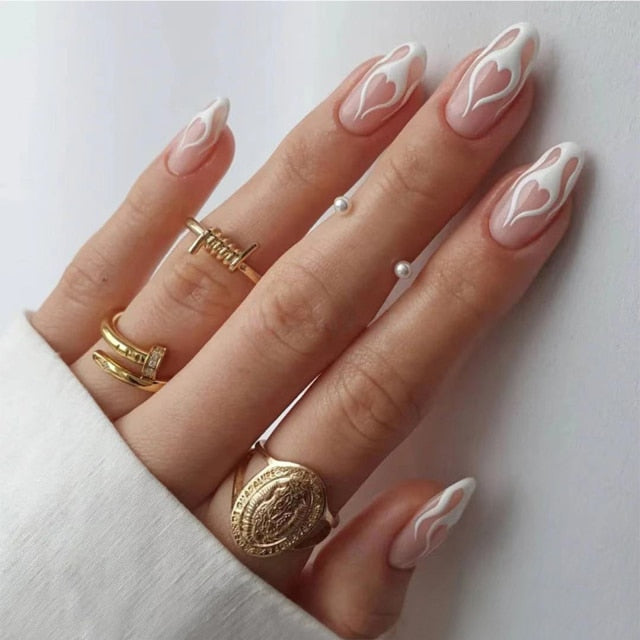 Charming Pink Flame Short Ballet Wearable Fake Nails press on Square Head Full Cover Detachable Finished Fingernails