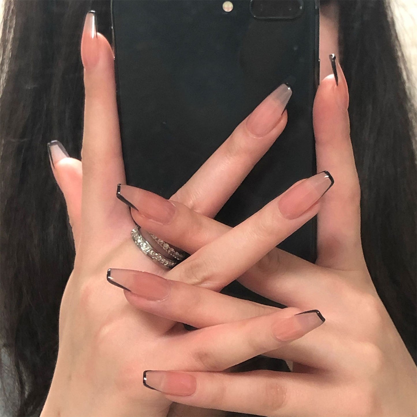 Charming Pink Flame Short Ballet Wearable Fake Nails press on Square Head Full Cover Detachable Finished Fingernails