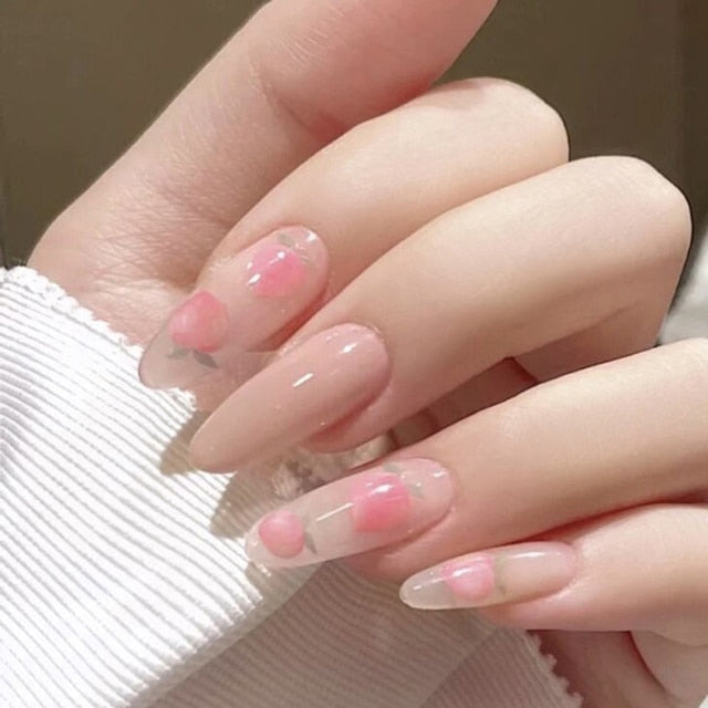 Charming Pink Flame Short Ballet Wearable Fake Nails press on Square Head Full Cover Detachable Finished Fingernails