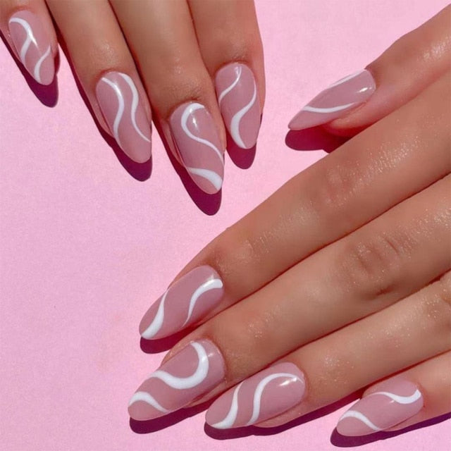 Charming Pink Flame Short Ballet Wearable Fake Nails press on Square Head Full Cover Detachable Finished Fingernails