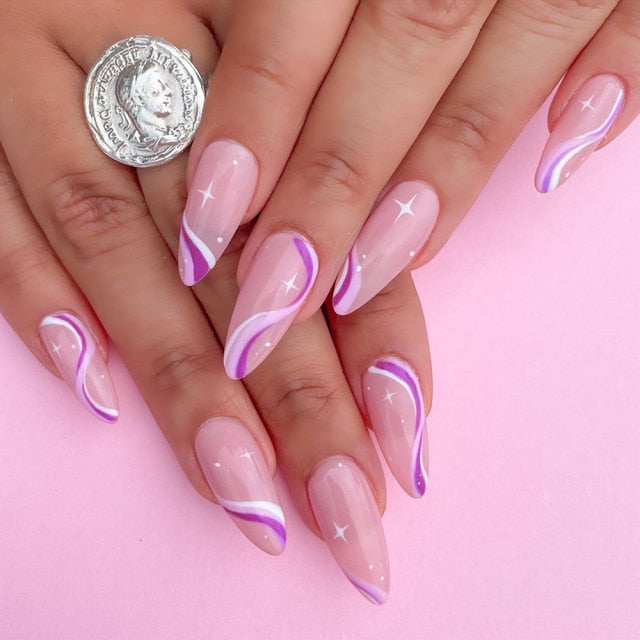 Charming Pink Flame Short Ballet Wearable Fake Nails press on Square Head Full Cover Detachable Finished Fingernails