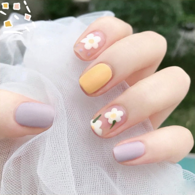 Charming Pink Flame Short Ballet Wearable Fake Nails press on Square Head Full Cover Detachable Finished Fingernails