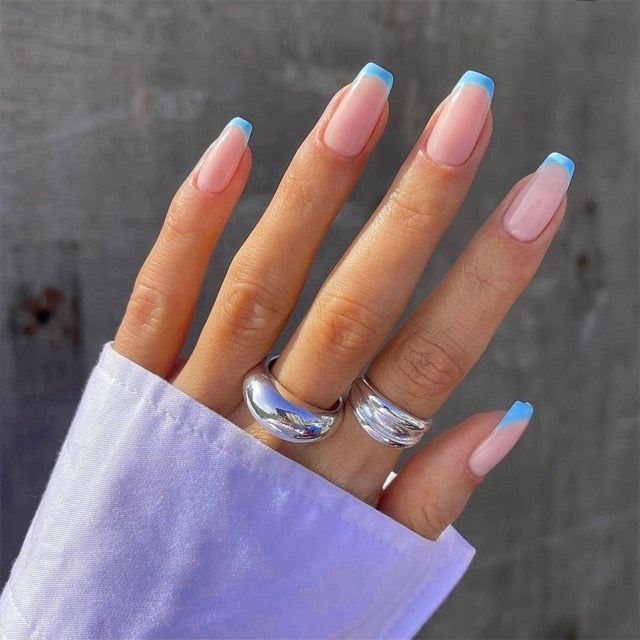 Charming Pink Flame Short Ballet Wearable Fake Nails press on Square Head Full Cover Detachable Finished Fingernails