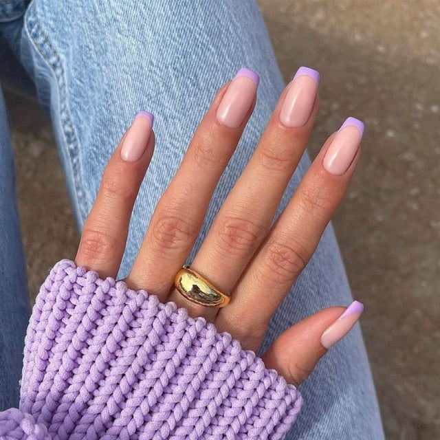 Charming Pink Flame Short Ballet Wearable Fake Nails press on Square Head Full Cover Detachable Finished Fingernails