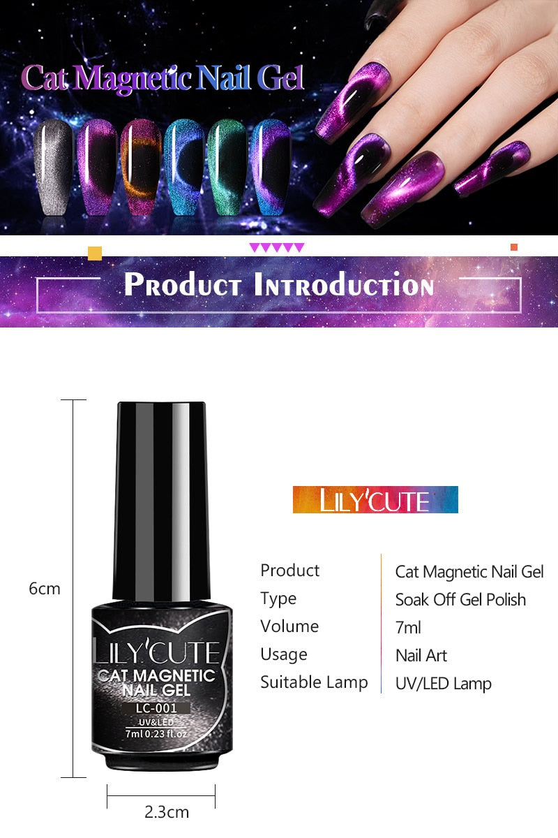 Magnetic Gel Polish Set Semi Permanent Soak Off UV LED Glitter Nails Magnet Stick Black Gel Needed