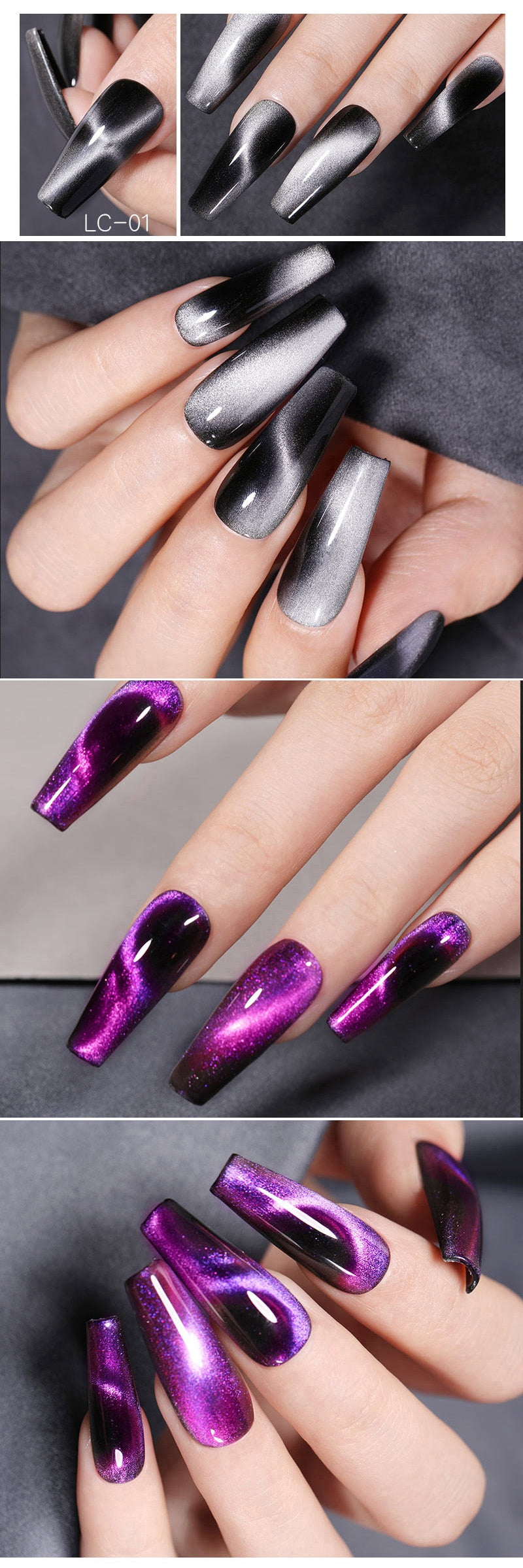 Magnetic Gel Polish Set Semi Permanent Soak Off UV LED Glitter Nails Magnet Stick Black Gel Needed