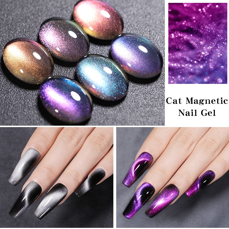 Magnetic Gel Polish Set Semi Permanent Soak Off UV LED Glitter Nails Magnet Stick Black Gel Needed