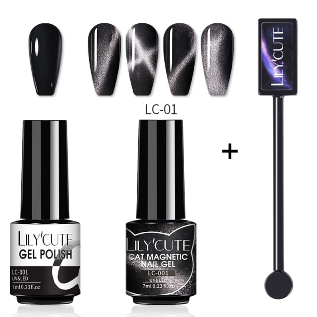 Magnetic Gel Polish Set Semi Permanent Soak Off UV LED Glitter Nails Magnet Stick Black Gel Needed