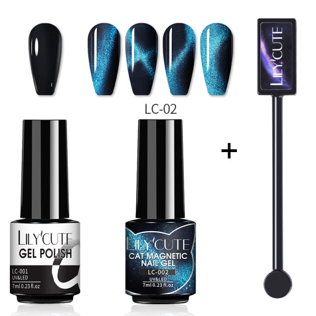 Magnetic Gel Polish Set Semi Permanent Soak Off UV LED Glitter Nails Magnet Stick Black Gel Needed