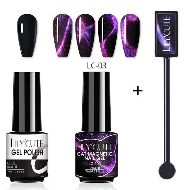 Magnetic Gel Polish Set Semi Permanent Soak Off UV LED Glitter Nails Magnet Stick Black Gel Needed