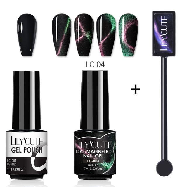 Magnetic Gel Polish Set Semi Permanent Soak Off UV LED Glitter Nails Magnet Stick Black Gel Needed