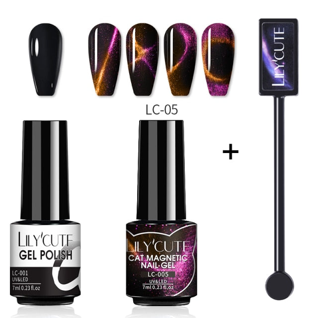 Magnetic Gel Polish Set Semi Permanent Soak Off UV LED Glitter Nails Magnet Stick Black Gel Needed