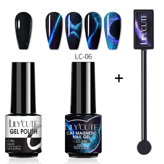 Magnetic Gel Polish Set Semi Permanent Soak Off UV LED Glitter Nails Magnet Stick Black Gel Needed