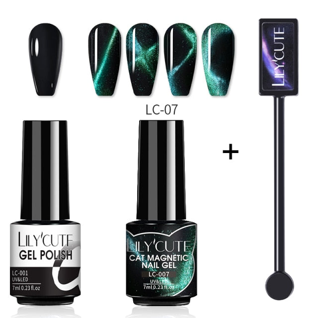 Magnetic Gel Polish Set Semi Permanent Soak Off UV LED Glitter Nails Magnet Stick Black Gel Needed