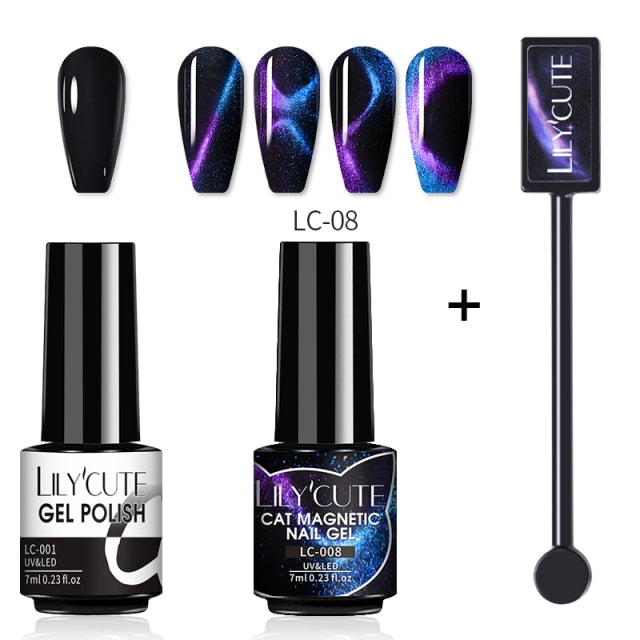 Magnetic Gel Polish Set Semi Permanent Soak Off UV LED Glitter Nails Magnet Stick Black Gel Needed