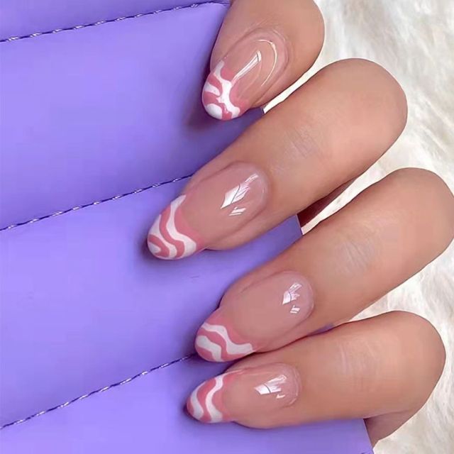 Charming Pink Flame Short Ballet Wearable Fake Nails press on Square Head Full Cover Detachable Finished Fingernails