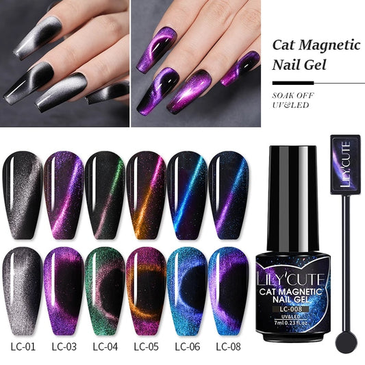 Magnetic Gel Polish Set Semi Permanent Soak Off UV LED Glitter Nails Magnet Stick Black Gel Needed