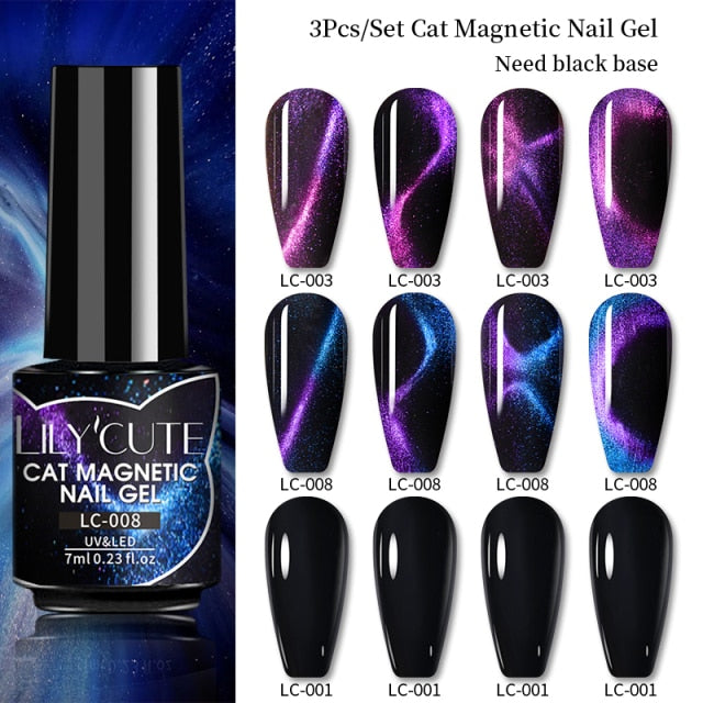Magnetic Gel Polish Set Semi Permanent Soak Off UV LED Glitter Nails Magnet Stick Black Gel Needed