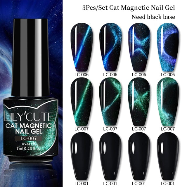 Magnetic Gel Polish Set Semi Permanent Soak Off UV LED Glitter Nails Magnet Stick Black Gel Needed