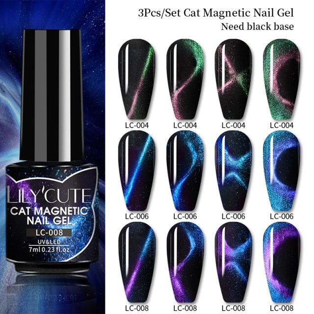 Magnetic Gel Polish Set Semi Permanent Soak Off UV LED Glitter Nails Magnet Stick Black Gel Needed