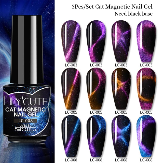 Magnetic Gel Polish Set Semi Permanent Soak Off UV LED Glitter Nails Magnet Stick Black Gel Needed