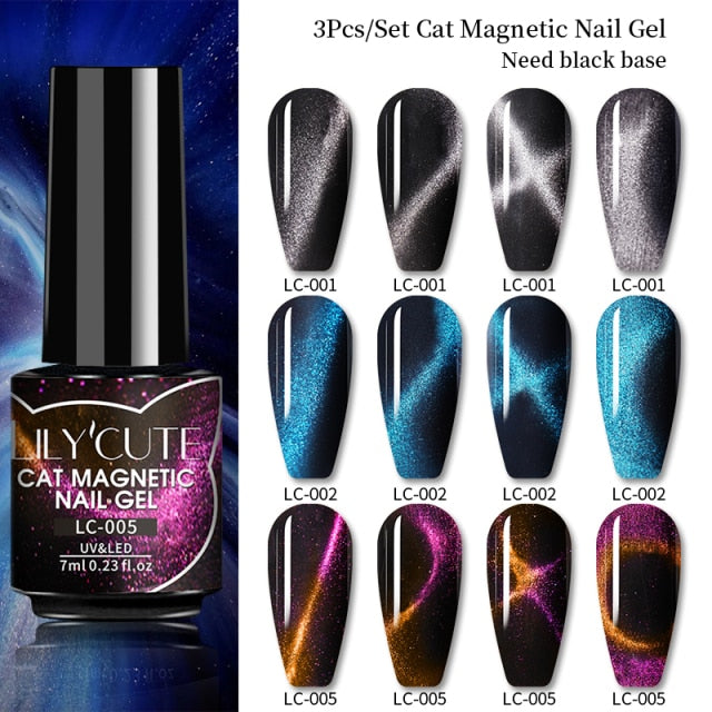 Magnetic Gel Polish Set Semi Permanent Soak Off UV LED Glitter Nails Magnet Stick Black Gel Needed