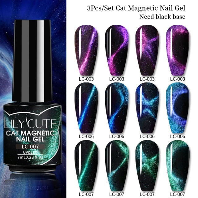 Magnetic Gel Polish Set Semi Permanent Soak Off UV LED Glitter Nails Magnet Stick Black Gel Needed