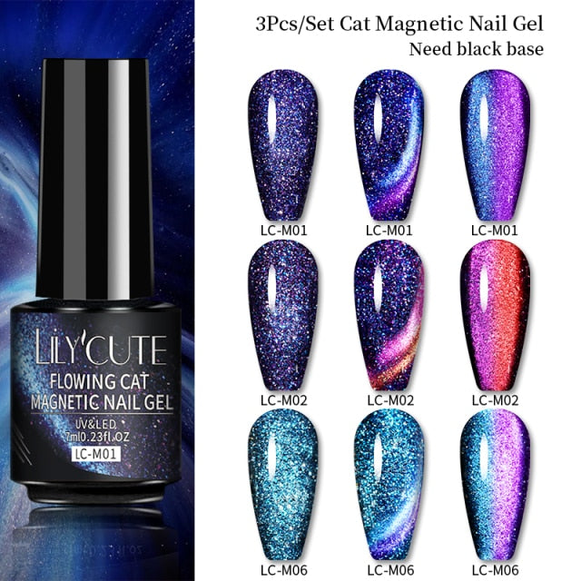 Magnetic Gel Polish Set Semi Permanent Soak Off UV LED Glitter Nails Magnet Stick Black Gel Needed