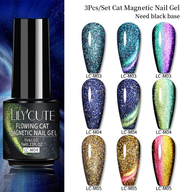 Magnetic Gel Polish Set Semi Permanent Soak Off UV LED Glitter Nails Magnet Stick Black Gel Needed