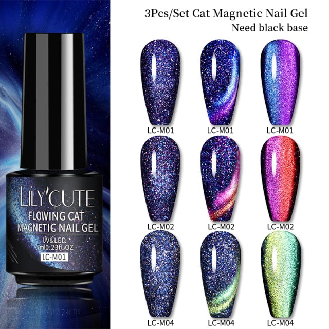 Magnetic Gel Polish Set Semi Permanent Soak Off UV LED Glitter Nails Magnet Stick Black Gel Needed