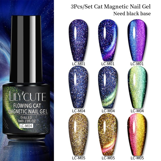 Magnetic Gel Polish Set Semi Permanent Soak Off UV LED Glitter Nails Magnet Stick Black Gel Needed