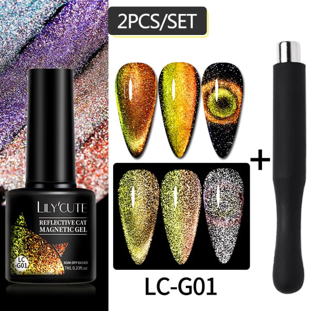 Magnetic Gel Polish Set Semi Permanent Soak Off UV LED Glitter Nails Magnet Stick Black Gel Needed