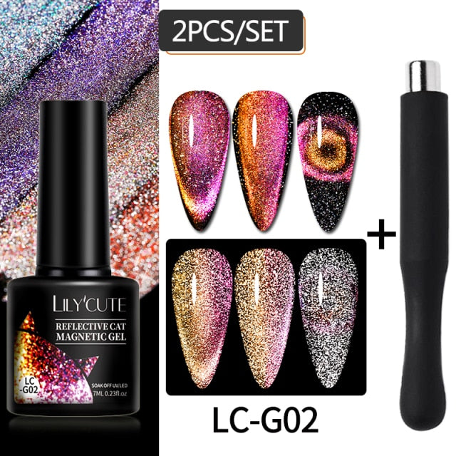 Magnetic Gel Polish Set Semi Permanent Soak Off UV LED Glitter Nails Magnet Stick Black Gel Needed