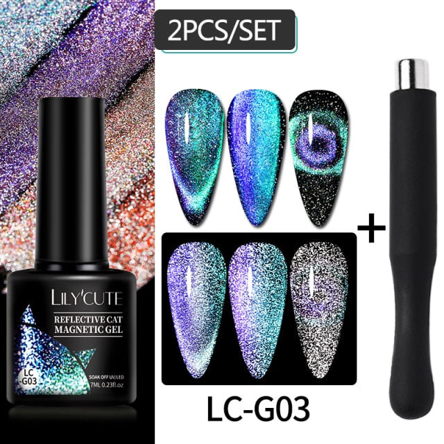 Magnetic Gel Polish Set Semi Permanent Soak Off UV LED Glitter Nails Magnet Stick Black Gel Needed
