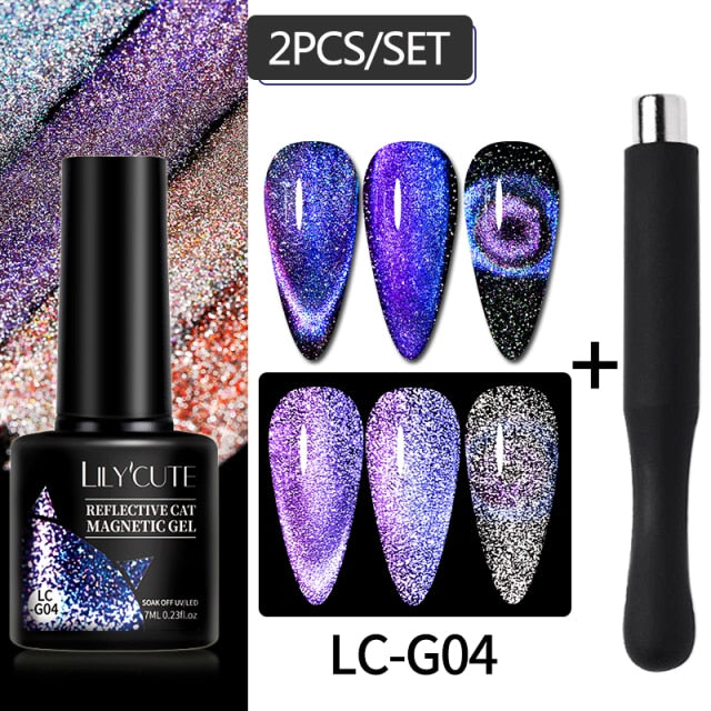Magnetic Gel Polish Set Semi Permanent Soak Off UV LED Glitter Nails Magnet Stick Black Gel Needed
