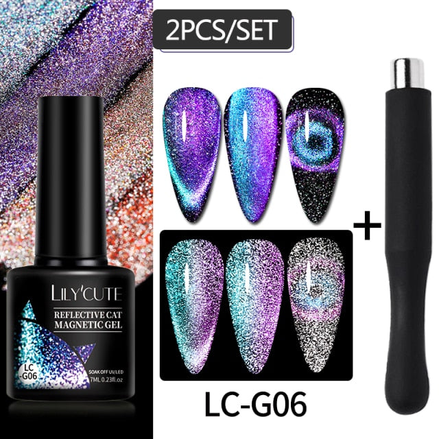 Magnetic Gel Polish Set Semi Permanent Soak Off UV LED Glitter Nails Magnet Stick Black Gel Needed