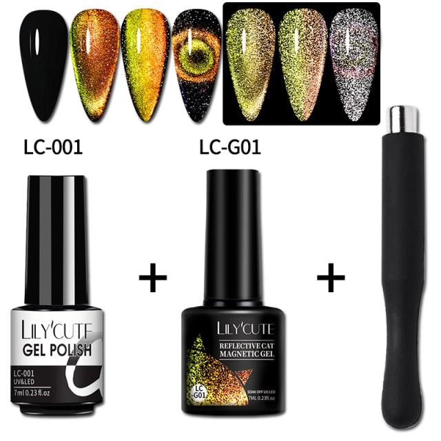 Magnetic Gel Polish Set Semi Permanent Soak Off UV LED Glitter Nails Magnet Stick Black Gel Needed