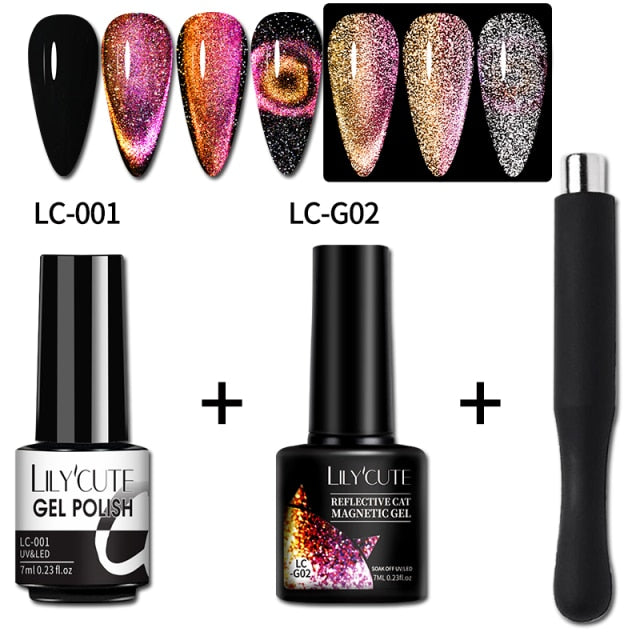 Magnetic Gel Polish Set Semi Permanent Soak Off UV LED Glitter Nails Magnet Stick Black Gel Needed