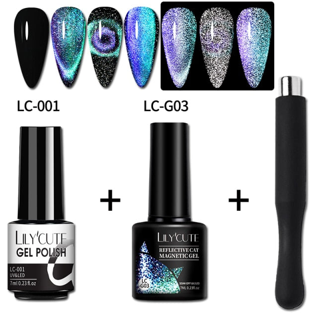 Magnetic Gel Polish Set Semi Permanent Soak Off UV LED Glitter Nails Magnet Stick Black Gel Needed