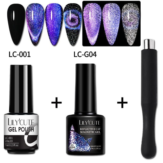 Magnetic Gel Polish Set Semi Permanent Soak Off UV LED Glitter Nails Magnet Stick Black Gel Needed