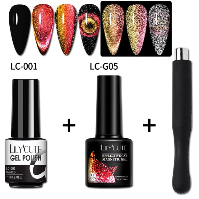 Magnetic Gel Polish Set Semi Permanent Soak Off UV LED Glitter Nails Magnet Stick Black Gel Needed