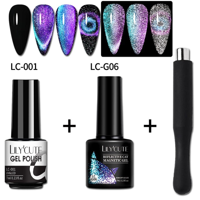 Magnetic Gel Polish Set Semi Permanent Soak Off UV LED Glitter Nails Magnet Stick Black Gel Needed