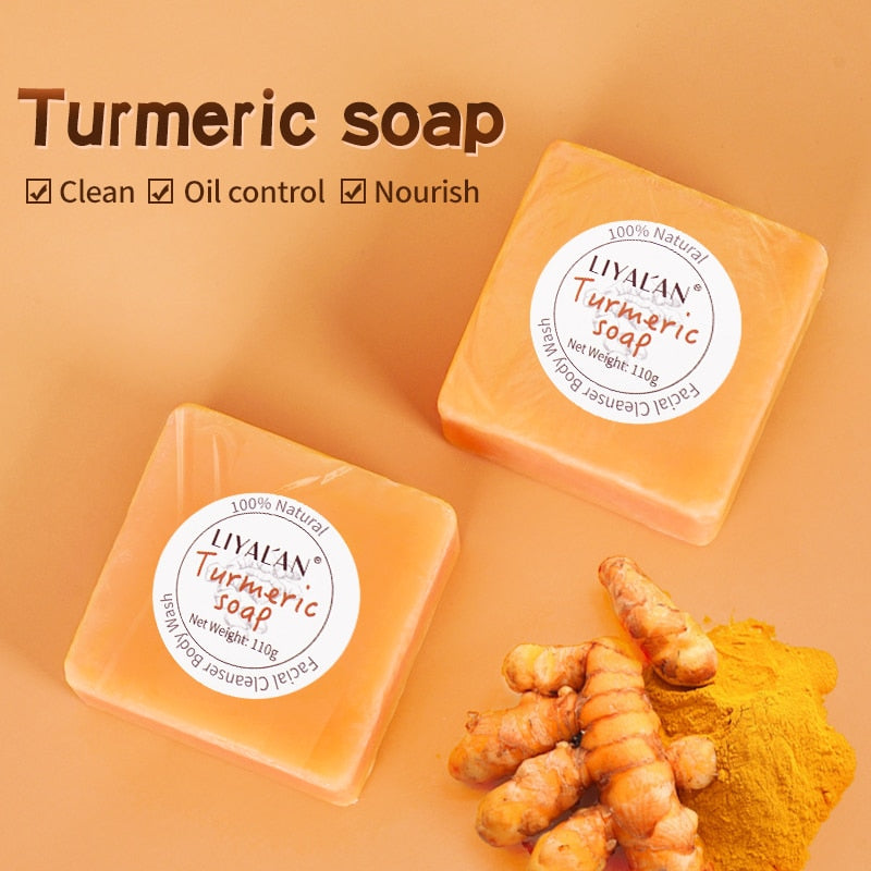 Turmeric Soap Face Cleansing Anti Acne Skin Brighten Remove Pimples Dark Spot Lightening Handmade Ginger Essential Oil Body Bath