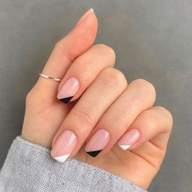 Charming Pink Flame Short Ballet Wearable Fake Nails press on Square Head Full Cover Detachable Finished Fingernails