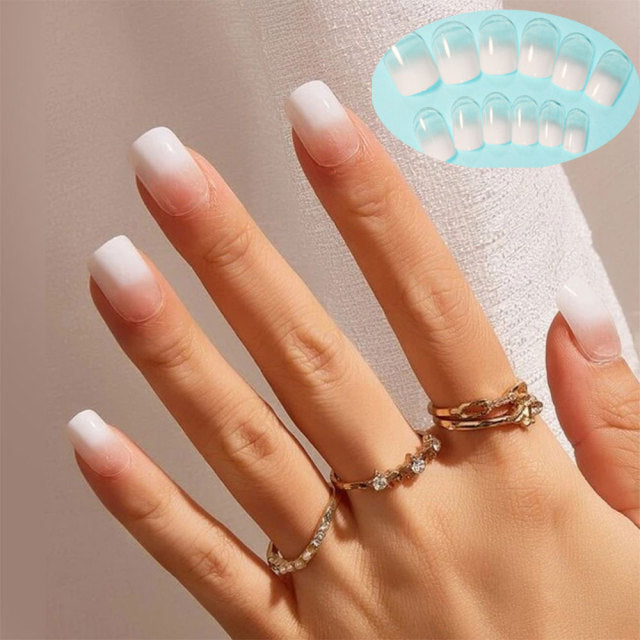 Charming Pink Flame Short Ballet Wearable Fake Nails press on Square Head Full Cover Detachable Finished Fingernails