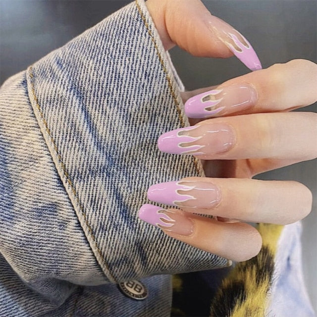 Charming Pink Flame Short Ballet Wearable Fake Nails press on Square Head Full Cover Detachable Finished Fingernails