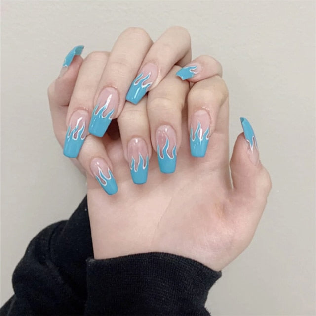 Charming Pink Flame Short Ballet Wearable Fake Nails press on Square Head Full Cover Detachable Finished Fingernails