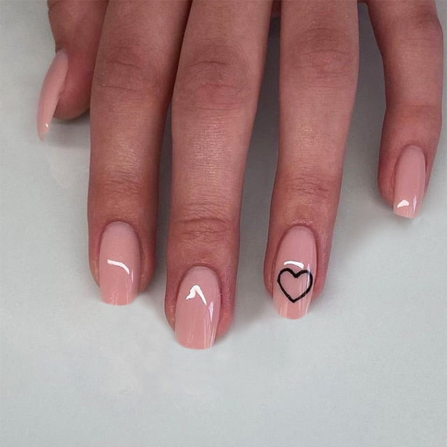 Charming Pink Flame Short Ballet Wearable Fake Nails press on Square Head Full Cover Detachable Finished Fingernails