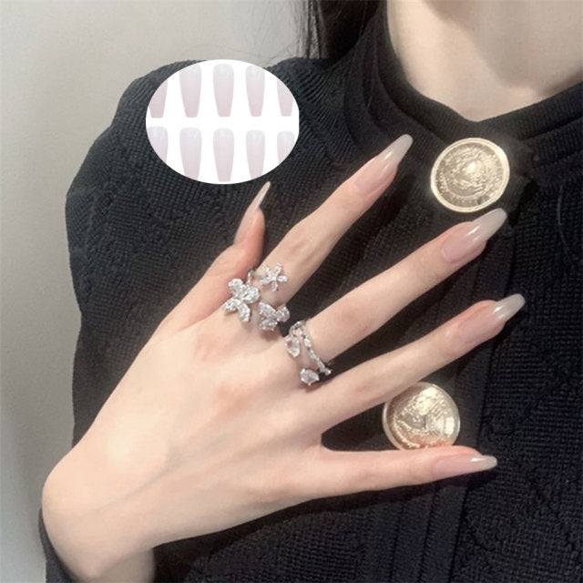 Charming Pink Flame Short Ballet Wearable Fake Nails press on Square Head Full Cover Detachable Finished Fingernails